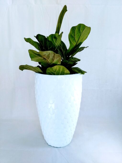 feather looking planter on a white background